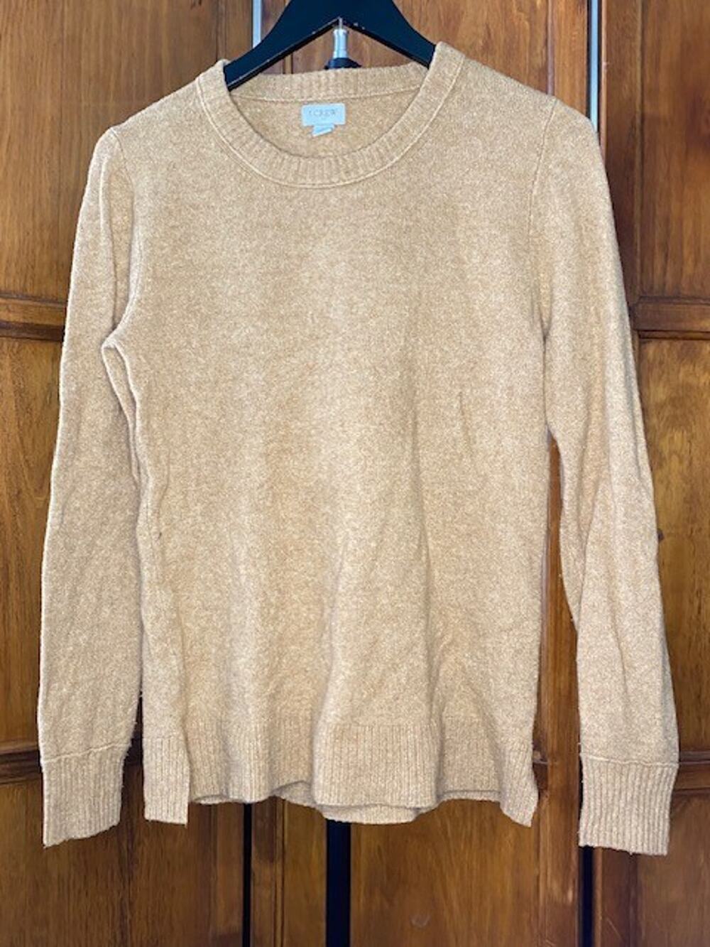J.Crew Cable Knit Sweater Womens Large Yellow Lambswool Blend Chunky Crewneck